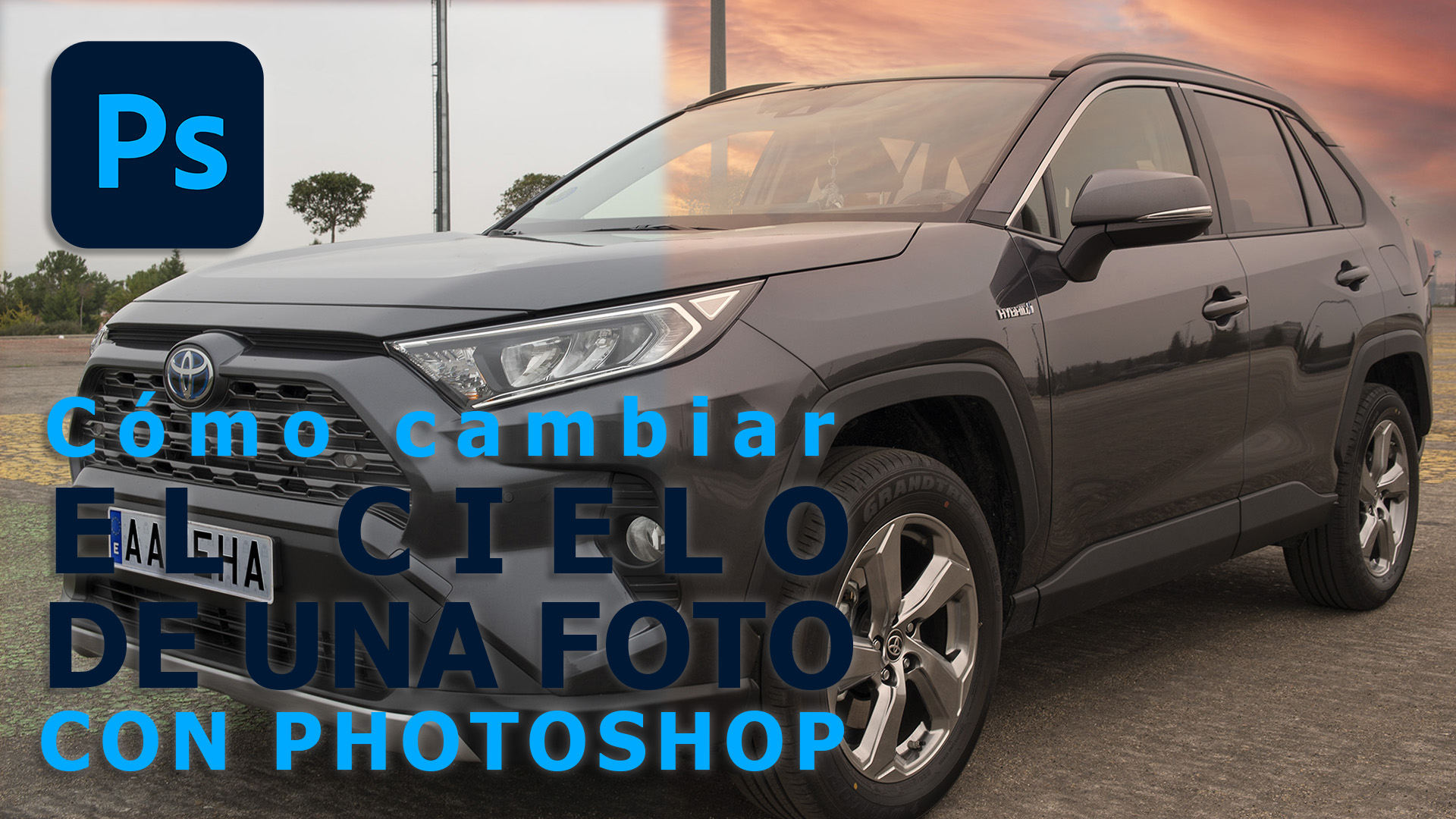 Change the sky of the photo of this toyota rav4